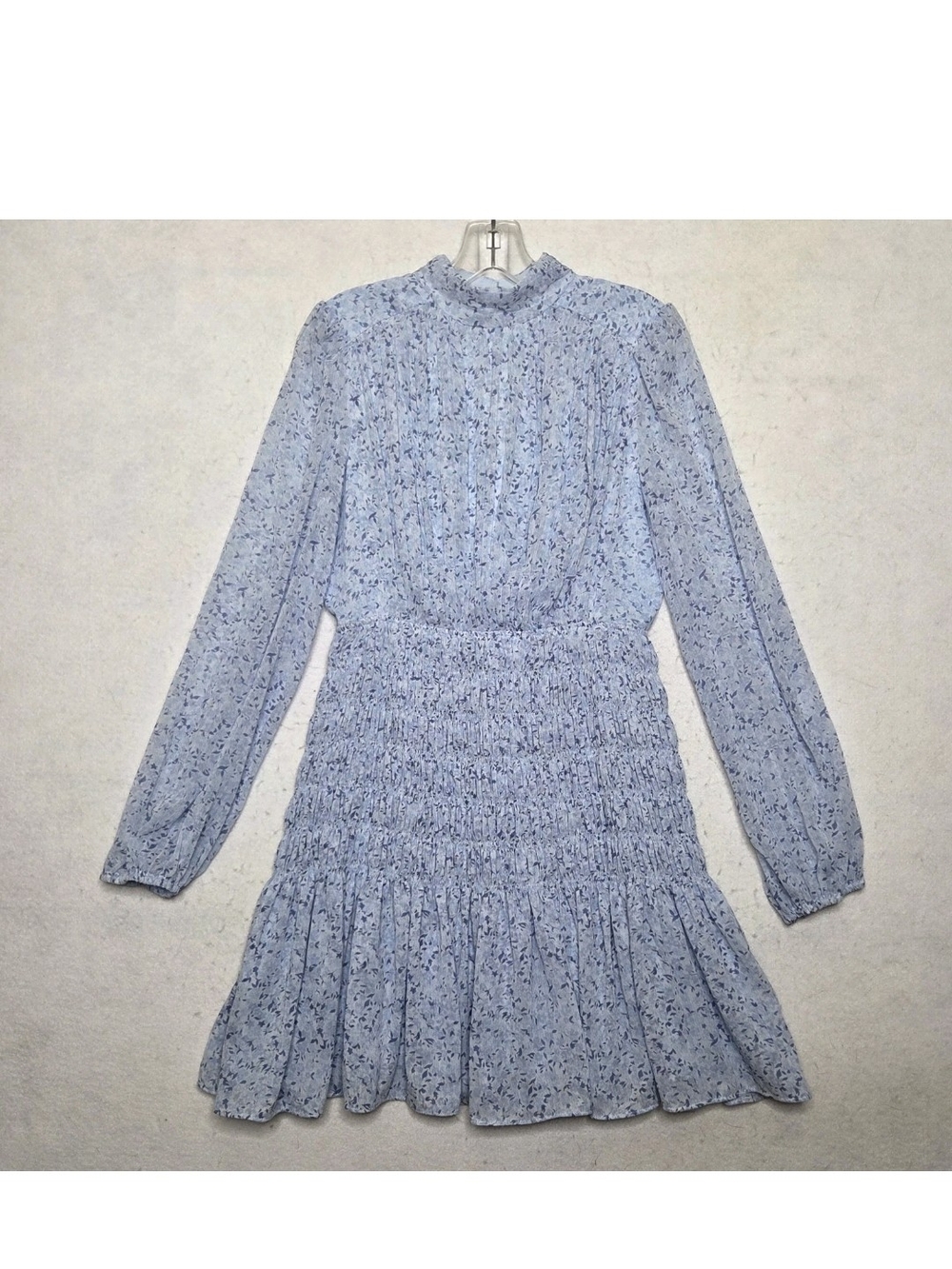 House of Harlow Long Sleeve Smocked Mini Dress S Blue Cottagecore Romantic Boho
